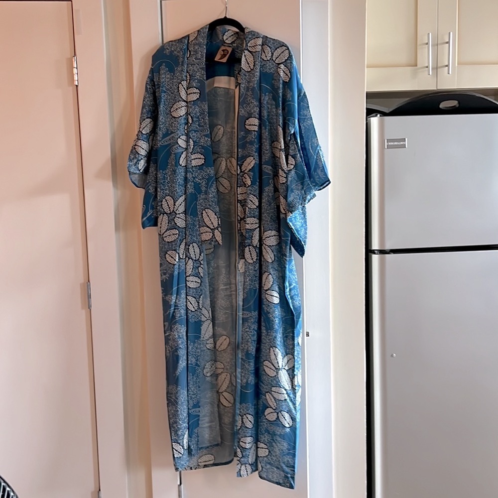 Blue summer silk kimono by Iki Kimono NYC